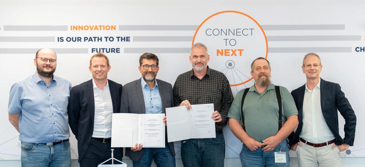 From left to right: Holger Schmidt, Thomas Brunner, Michael Stiftinger, all with Primetals Technologies, Robert Fries, Harald Trost (TCT), and Andreas Weinhengst (Primetals Technologies).