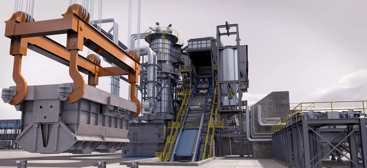 Computer animated 3D image of EAF Quantum electric arc furnace by Primetals Technologies