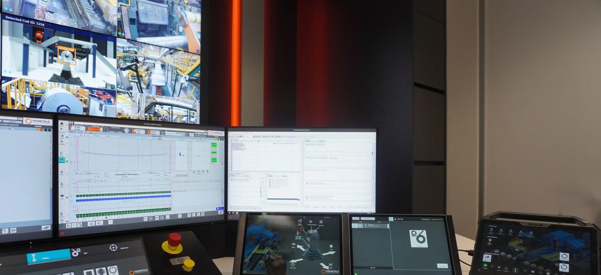 Joystick in focus at the central operation cockpit, allowing operators to control multiple functions based on the pre-selected HMI screen. The intuitive joystick interface enables quick and precise adjustments for efficient plant operation.