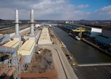 Scrap yard of a steel plant next to a harbour