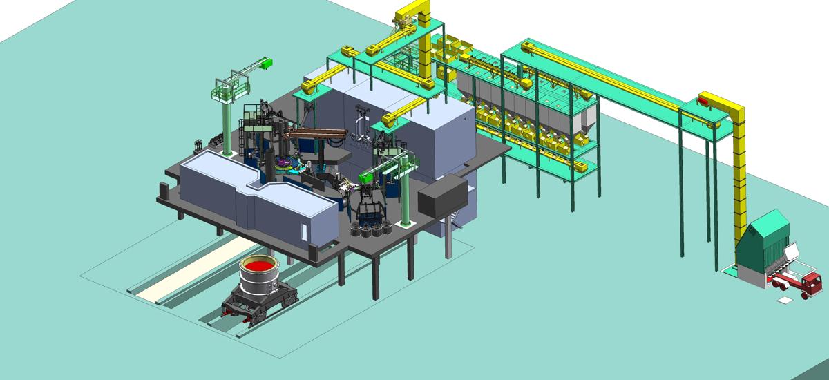 Computer-animated image of the twin ladle furnace from Primetals Technologies for the Cherepovets, Russia converter steel works of PAO Severstal