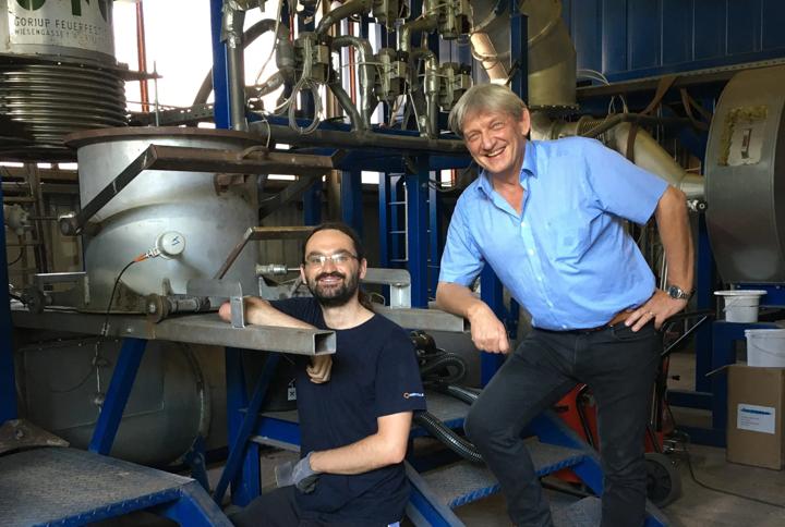 Iron ore pelletizing technologies: Thomas Schwalm, CTO at NewFer and Hans-Jörg Baumgartner at  test facility, Leoben
