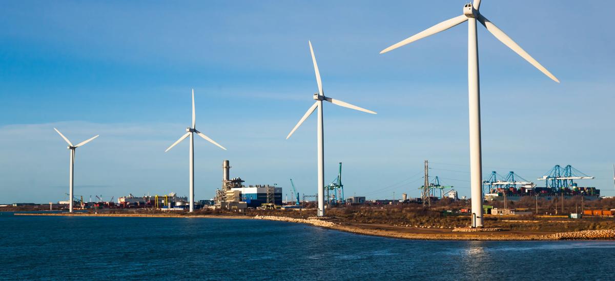 View of wind turbines at Fos-sur-Mer