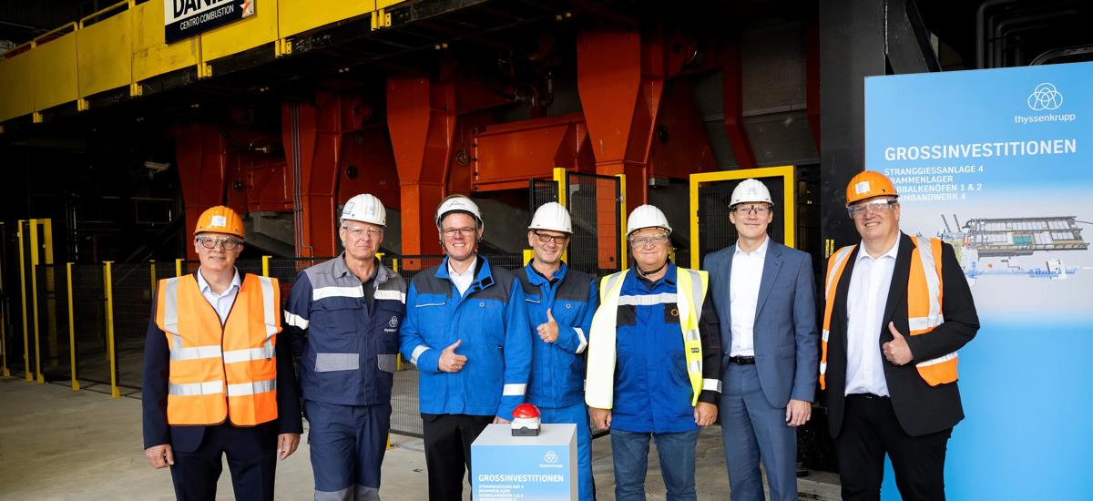 Representatives from thyssenkrupp Steel and Primetals Technologies commemorate the successful startup of slab caster No. 4 and hot-strip mill No. 4, both supplied by Primetals Technologies. Photo copyright: thyssenkrupp Steel.