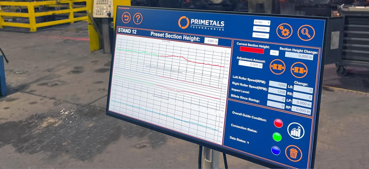 View of the Advanced Roller Guides' HMI at an operational long rolling mill. 