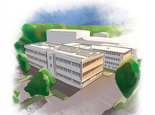 Illustration of an aerial view of the Primetals Technologies Germany company location in Willstaett-Legelshurst