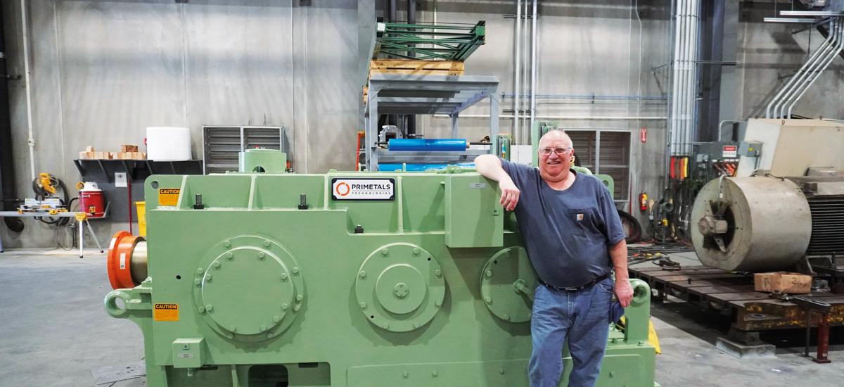 Michael Marengo is working on the upper part of a gearbox - a massive piece weighing 50 tons, which takes him six to eight weeks to complete.