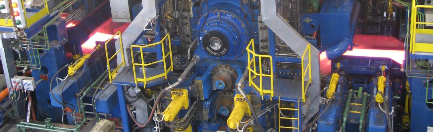 Steckel mill stand drives, spindles, Morgoil and exchange rolls