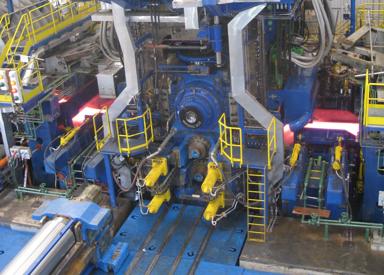 Steckel mill stand drives, spindles, Morgoil and exchange rolls