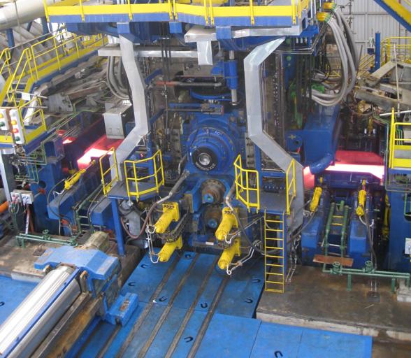 Steckel mill stand drives, spindles, Morgoil and exchange rolls