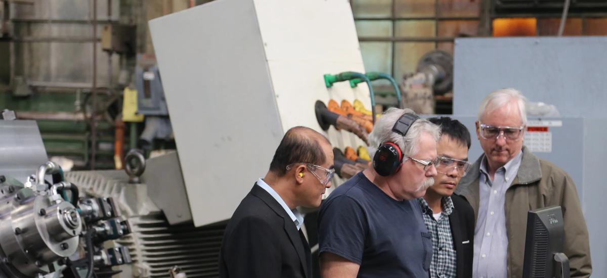 Vina Kyoei representatives observe Morgan High Speed Laying Head testing at the Primetals Technologies facility in Worcester, Massachusetts USA.
