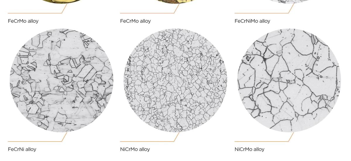 Examples of metallographic images of metal alloys rolled on the HRPF