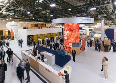 Overhead view of the stand at METEC 2023 from Primetals Technologies. 
