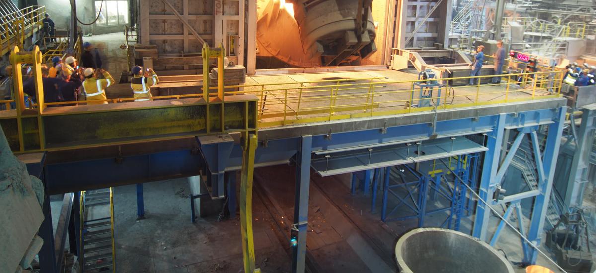 The new converter from Primetals Technologies being charged on April 24, 2017 at SIJ Acroni, the Slovenian steel producer.