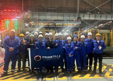 Part of the team from Primetals Technologies celebrates the successful startup of caster No.6 at Baosteel’s plant in Shanghai. 